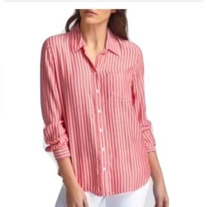 BeachLunchLounge White Red
Stripe Button Down Shirt Beach Cover Up Size XL